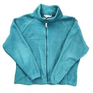 Columbia Womens 1X Fleece Jacket Teal Blue Full Zip Mock Neck Outdoor Sweater